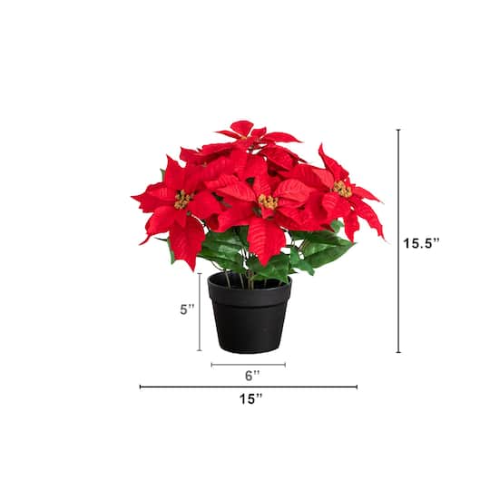 Nearly Natural 15.5" Artificial Potted Poinsettia Plant